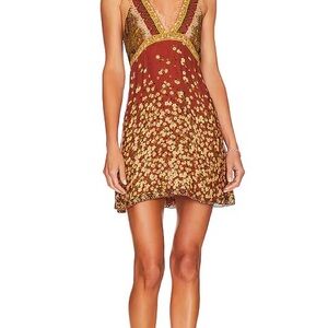 Free People East Willow Floral Lace Trapeze Slip Dress Sz M